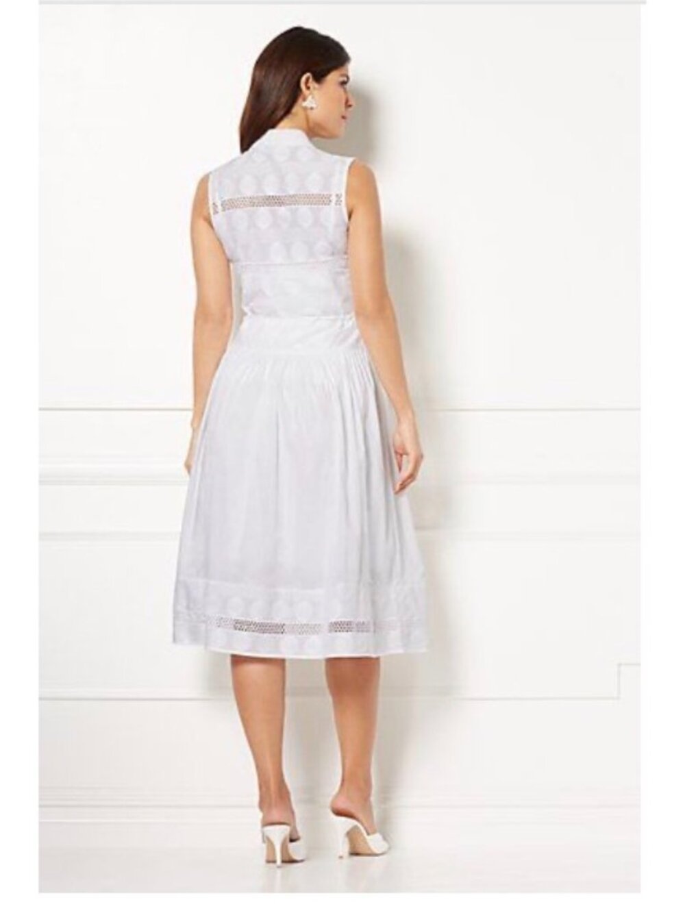 NY&C Eva Mendes XL Midi Shirt Dress White Cotton Sleeveless Prairie Cottagecore